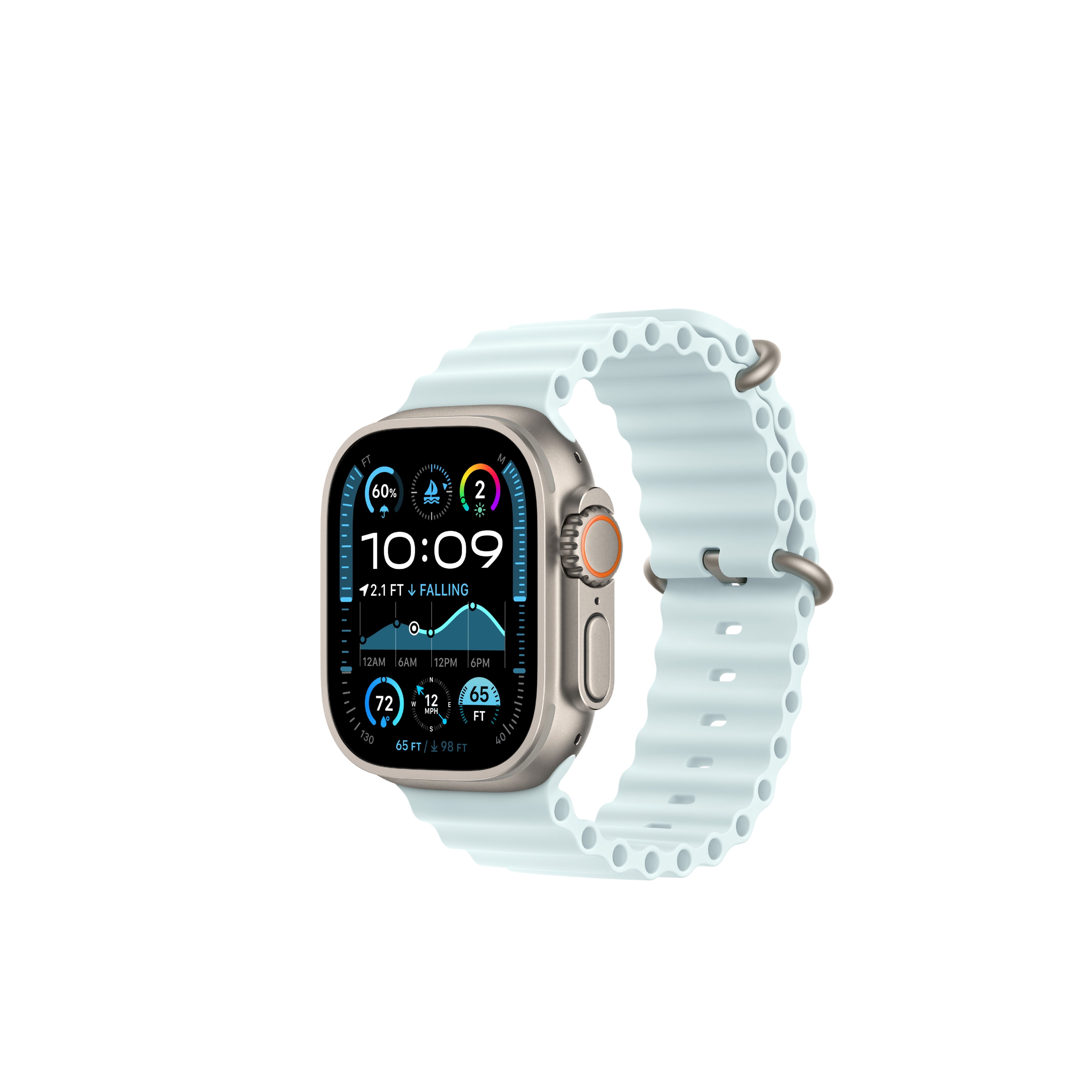 Apple Watch Ultra 2 Natural Titanium Case Ocean Band.