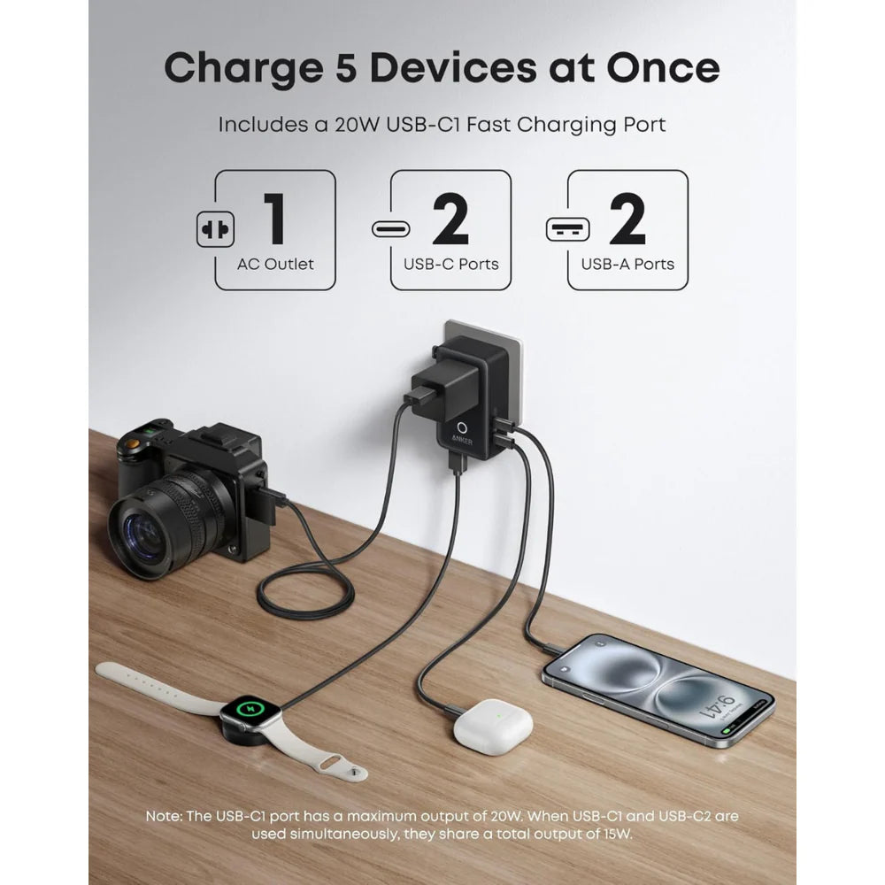 Anker Nano Travel Adapter (5-in-1, 20W, 1-Pack) - A9215