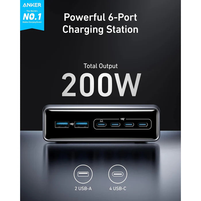 Anker Prime Charger (200W, 6 Ports, GaN) Multi Port Desktop Charging Station