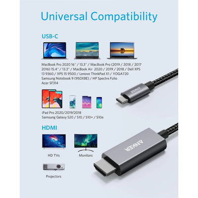 Anker 311 USB-C to HDMI Nylon Braided Cable (A8730H11) - 1.8m