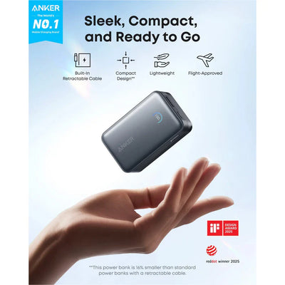 Anker Nano Power Bank (10K, 45W, Built-In Retractable USB-C Cable) - A1638