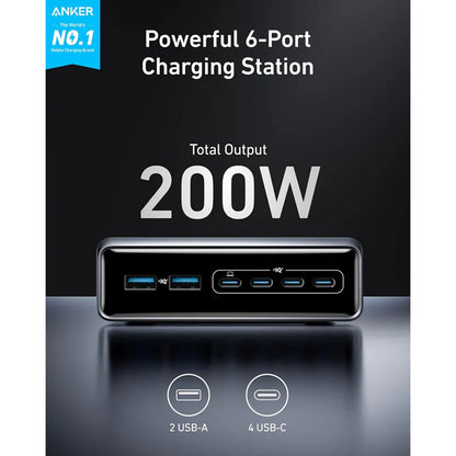 Anker Prime Charger (200W, 6 Ports, GaN) Multi Port Desktop Charging Station