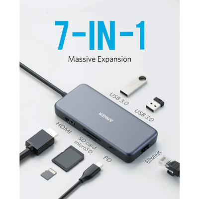 Anker Type C USB Hub PowerExpand+ 7-in-1 PD Ethernet Hub - 5Gbps Ethernet