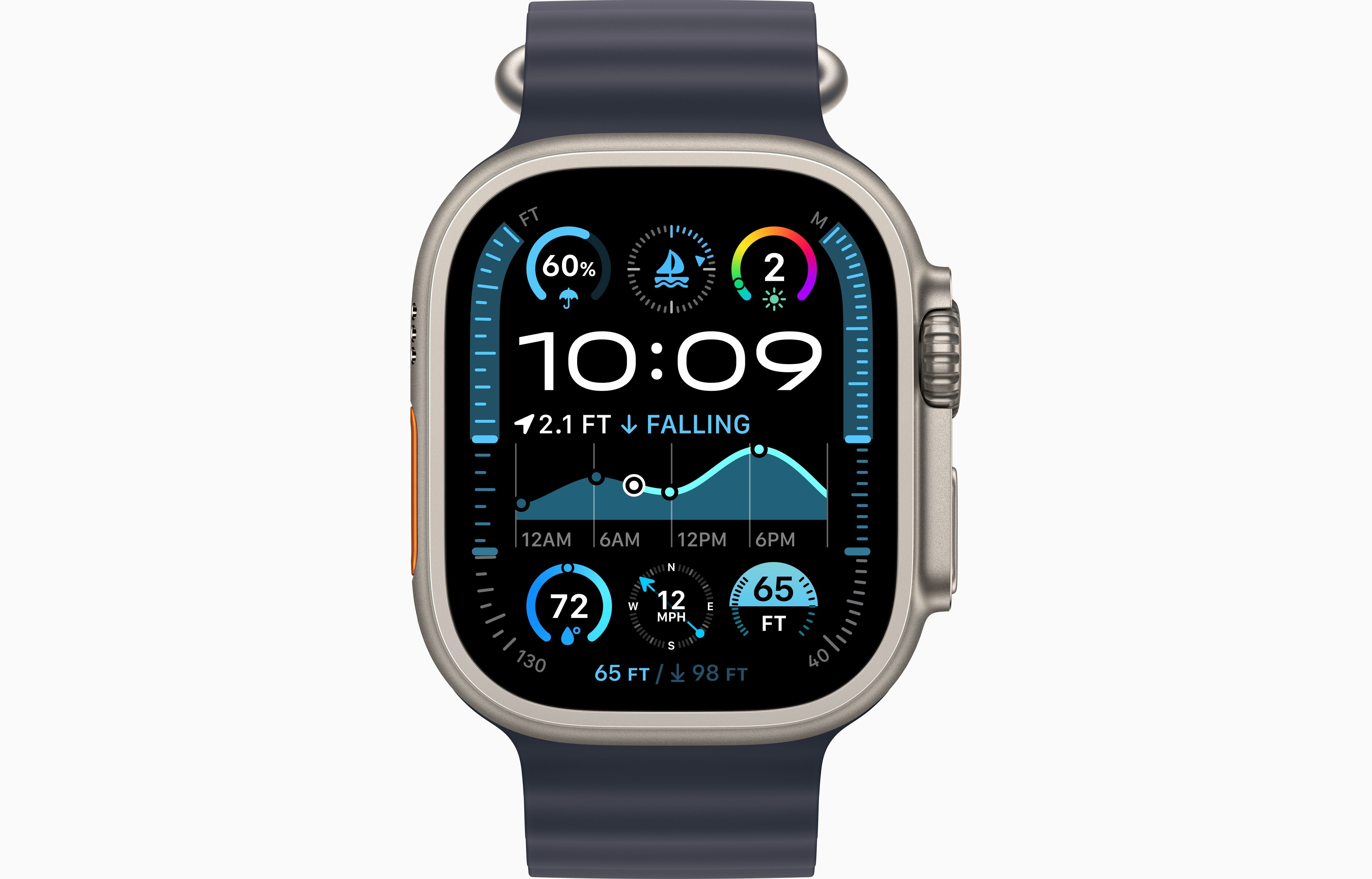 Apple Watch Ultra 2 Natural Titanium Case Ocean Band.