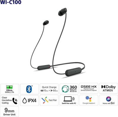 Sony WI-C100 Wireless in-Ear Bluetooth Headphones with Built-in Microphone